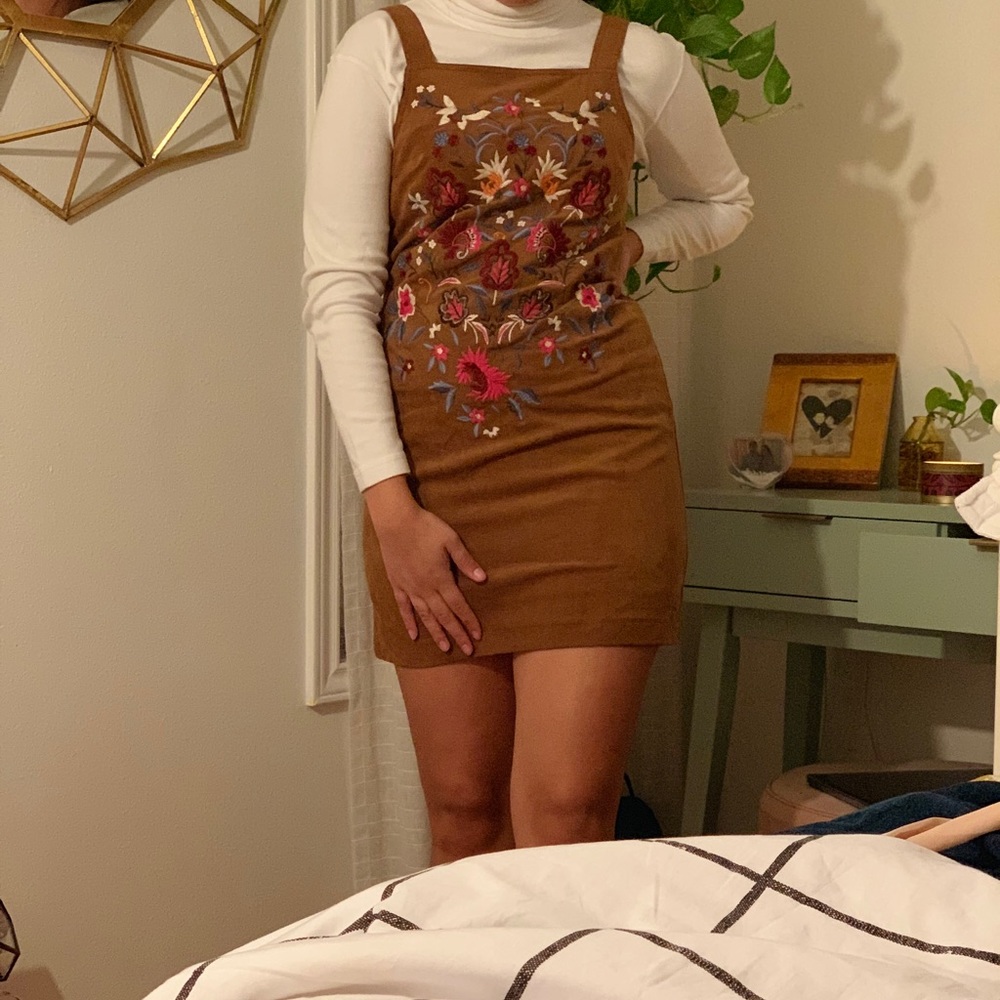 Suede embroidered dress